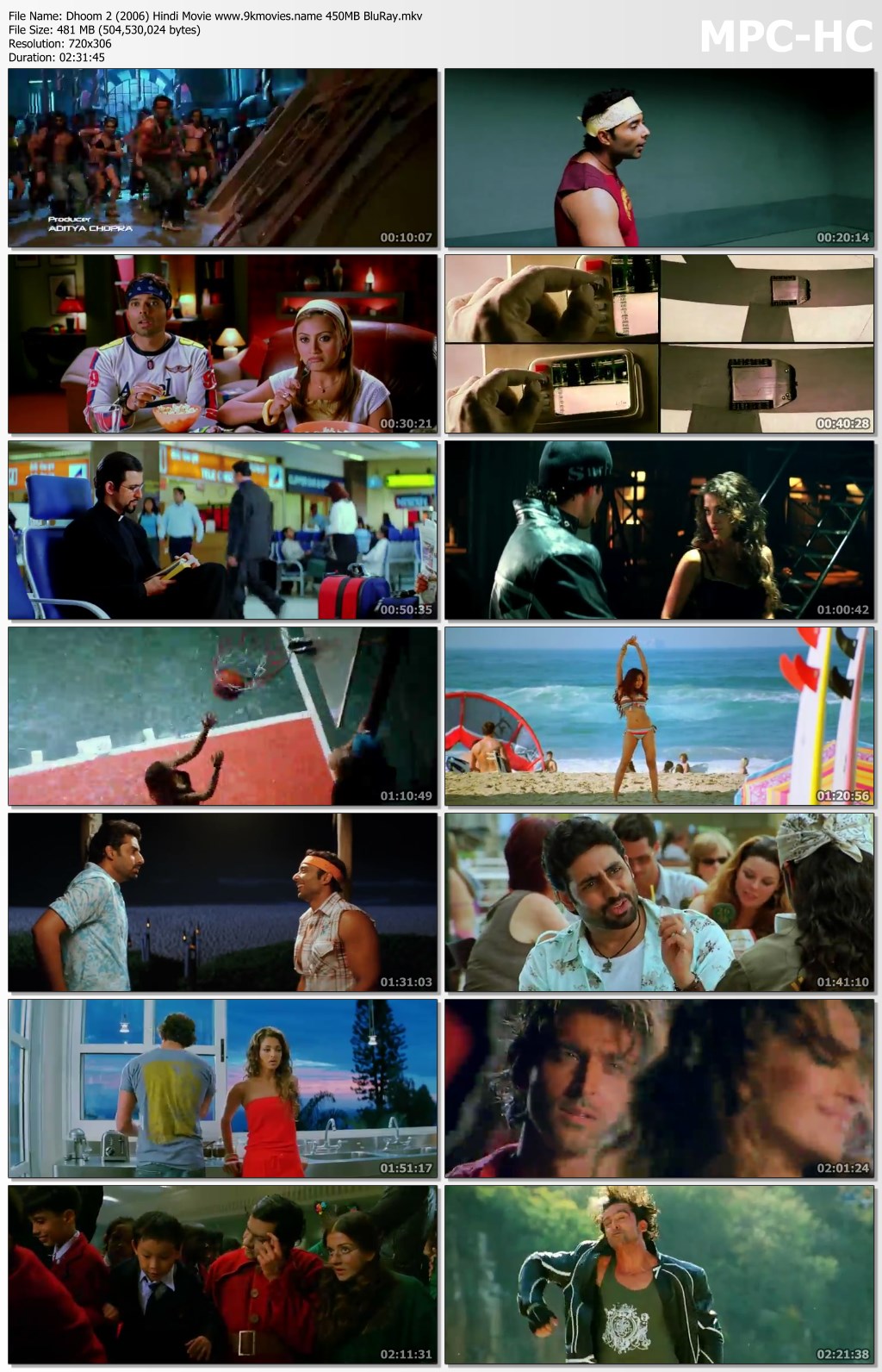 Dhoom 2 (2006) Hindi Movie 450MB BluRay 480p | Filmy4wap.in