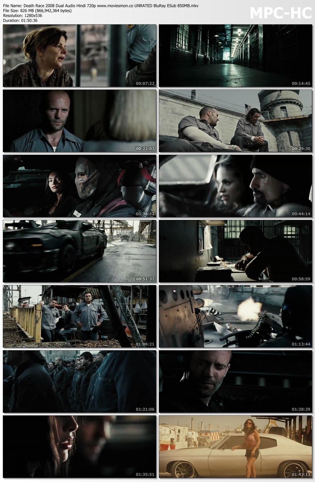 Death Race 2008 Hindi Dual Audio UNRATED 720p BluRay 850MB ESub Download