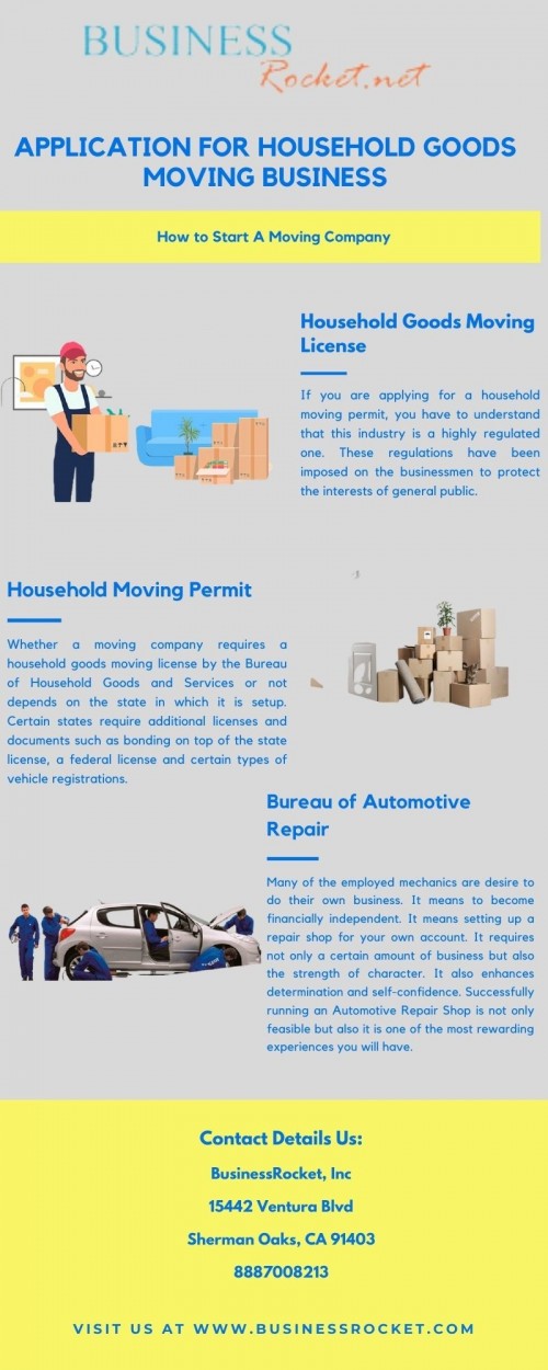 If you are applying for a household moving permit, you have to understand that this industry is a highly regulated one. These regulations have been imposed on the businessmen to protect the interests of general public. 

Visit here: https://www.businessrocket.com